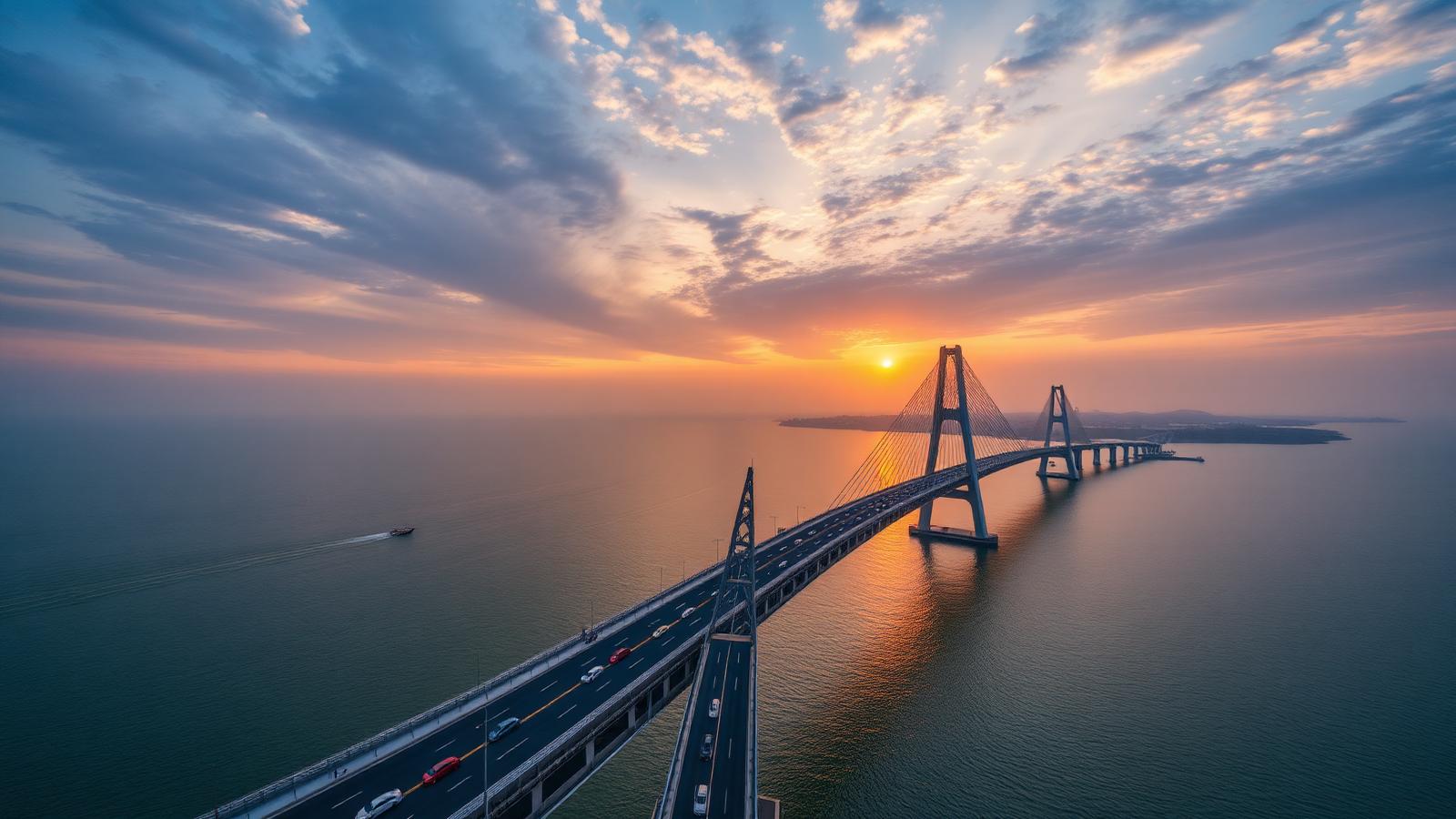 Atal Setu sea bridge at sunset