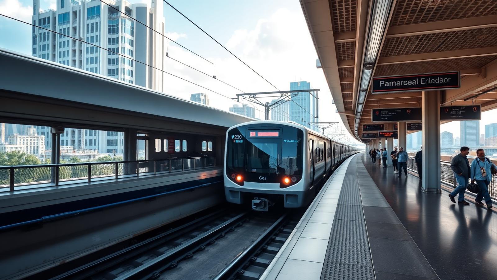 Mumbai Metro train at an elevated station
